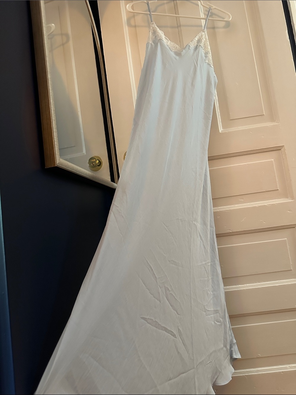 Eileen West Pale Blue Silky Sleepwear with White Lace Trim